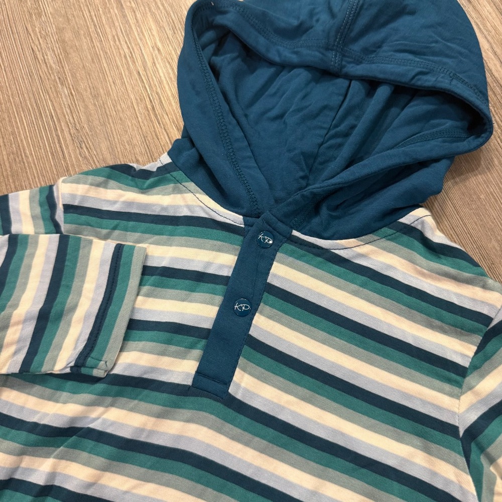 Kickee Pants Kids 2T Dino Stripe Long Sleeve Hooded Shirt‎